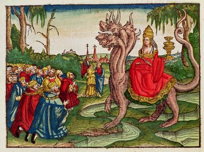 A Prostituta da Babilônia, da Bíblia de Lutero, c.1530 (xilogravura colorida) de German School